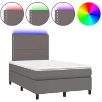 Syfax Cama box spring colchón y LED cuero sintético gris 120x200 cm