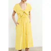 French Connection Barletta Poplin Tie Midi Dress Butter Yellow Talla: M | Vestidos Midi Outlet | Mujer | Amarillo