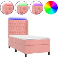 Syfax Cama box spring colchón y LED terciopelo rosa 80x200 cm