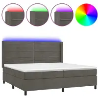 Syfax Cama box spring colchón y LED terciopelo gris oscuro 200x200 cm