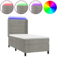 Syfax Cama box spring colchón y LED terciopelo gris claro 90x190 cm