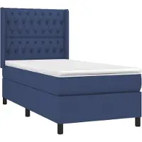 Syfax Cama box spring con colchón tela azul 90x190 cm