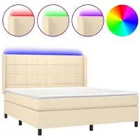 vidaXL Cama con somier y colchón , con iluminación LED, color crema, 180x200 cm, tapizada en tela