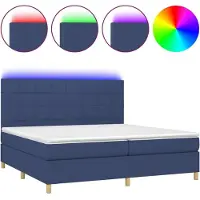Syfax Cama box spring colchón y luces LED tela azul 200x200 cm