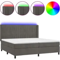 Syfax Cama box spring colchón y LED terciopelo gris oscuro 200x200 cm