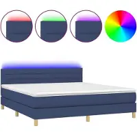 Syfax Cama box spring con colchón y LED tela azul 160x200 cm
