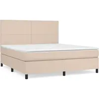 vidaXL Base de cama con somier y colchón, color marrón cappuccino, 180x200 cm, tapizado en cuero sintético