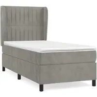Syfax Cama box spring con colchón terciopelo gris claro 80x200 cm
