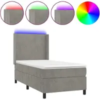 Syfax Cama box spring colchón y LED terciopelo gris claro 80x200 cm