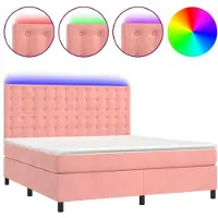 vidaXL Cama con somier y colchón, con iluminación LED rosa, 160x200 cm, tapizada en terciopelo