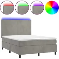 Syfax Cama box spring colchón y LED terciopelo gris claro 140x200 cm