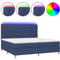 Syfax Cama box spring colchón y luces LED tela azul 200x200 cm