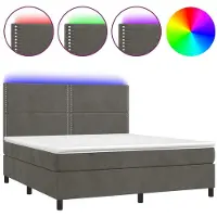Syfax Cama box spring colchón y LED terciopelo gris oscuro 160x200 cm