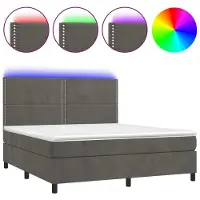 Syfax Cama box spring colchón y LED terciopelo gris oscuro 180x200 cm