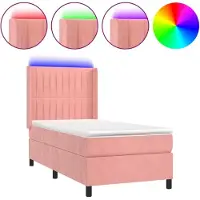 Syfax Cama box spring colchón y LED terciopelo rosa 90x200 cm