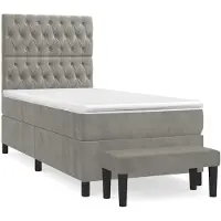 Syfax Cama box spring con colchón terciopelo gris claro 90x190 cm