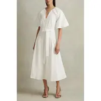 Reiss Cotton Puff Sleeve Dress White Talla: 12 | Vestidos Midi Outlet | Mujer | Blanco