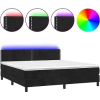 Syfax Cama box spring colchón y LED terciopelo negro 180x200 cm