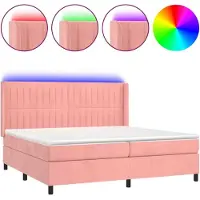 Syfax Cama box spring colchón y LED terciopelo rosa 200x200 cm