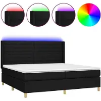 Syfax Cama box spring colchón y luces LED tela negro 200x200 cm