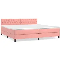 Syfax Cama box spring con colchón terciopelo rosa 200x200 cm