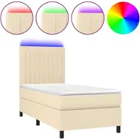 Syfax Cama box spring colchón y luces LED tela crema 80x200 cm
