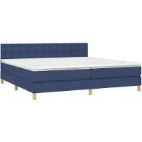 Syfax Cama box spring con colchón tela azul 200x200 cm