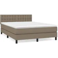 Syfax Cama box spring con colchón tela gris taupe 140x200 cm