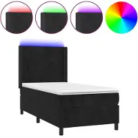Syfax Cama box spring colchón y LED terciopelo negro 80x200 cm