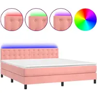vidaXL Cama con somier y colchón, con iluminación LED rosa, 160x200 cm, tapizada en terciopelo