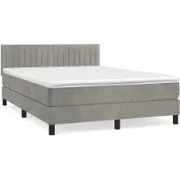 Syfax Cama box spring con colchón terciopelo gris claro 140x200 cm