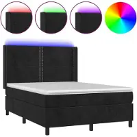 Syfax Cama box spring colchón y LED terciopelo negro 140x200 cm