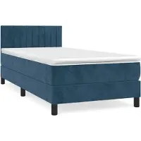 Syfax Cama box spring con colchón terciopelo azul oscuro 90x200 cm