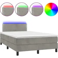 Syfax Cama box spring colchón y LED terciopelo gris claro 120x200 cm