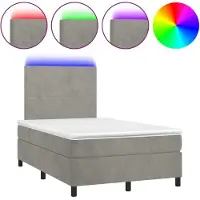 Syfax Cama box spring colchón y LED terciopelo gris claro 120x200 cm