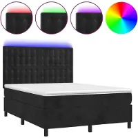 Syfax Cama box spring colchón y LED terciopelo negro 140x200 cm