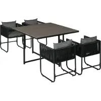 Outsunny Conjunto de muebles de jardín de 5 piezas, con mesa de comedor y 4 sillas, fabricado en polirratán, color gris