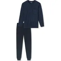 Schiesser Pijama largo 'Comfort Essentials' azul / azul oscuro