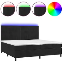 Syfax Cama box spring colchón y LED terciopelo negro 200x200 cm