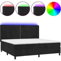 Syfax Cama box spring colchón y LED terciopelo negro 200x200 cm