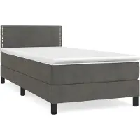 Syfax Cama box spring con colchón terciopelo gris oscuro 100x200 cm