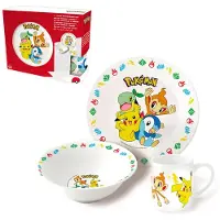 Stor Tazón Plato Y Taza De Cerámica Divertidos Y Alegres Juego De Bolsa De Almuerzo Pokémon