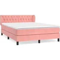 Syfax Cama box spring con colchón terciopelo rosa 140x190 cm