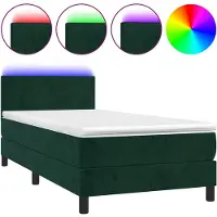 vidaXL Cama con somier y colchón, con iluminación LED, color verde oscuro, 80x200 cm, tapizada en terciopelo