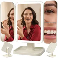Soulima 26952 Espejo de maquillaje con LED, aumento de 3x, 600 mAh, blanco cremoso
