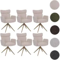 Mendler Juego de 6 sillas de comedor modelo HWC-N11, silla giratoria con retorno automático, tapizada en tela bouclé de 350 g/m² en color beige, patas con apariencia de madera
