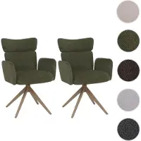 Mendler Conjunto de 2 sillas de comedor HWC-N11, silla giratoria con retorno automático, tapizada en tela bouclé de 350 g/m² de color verde, patas con aspecto de madera