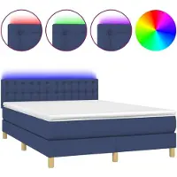 Syfax Cama box spring colchón y luces LED tela azul 140x190 cm