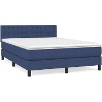 Syfax Cama box spring con colchón tela azul 140x200 cm