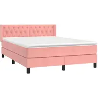 Syfax Cama box spring con colchón terciopelo rosa 140x190 cm